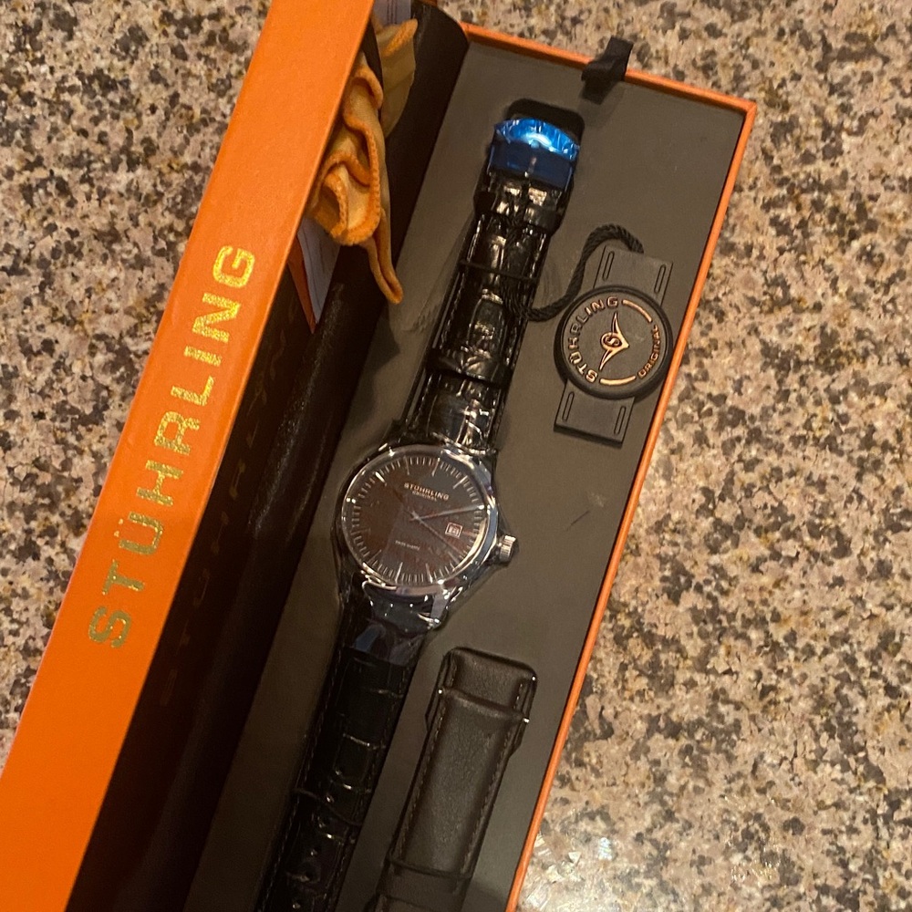 Stuhrling Original Silver Dial Black Strap Watch